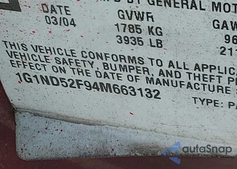 2004 Chevrolet Classic z USA, uszkodzony, nr VIN 1G1ND52F94M663132